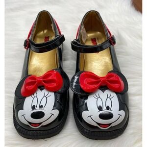 Vintage Disney Shoes Girls Sz 2-3 Minne Mouse Mary Jane Black Bow Buckle